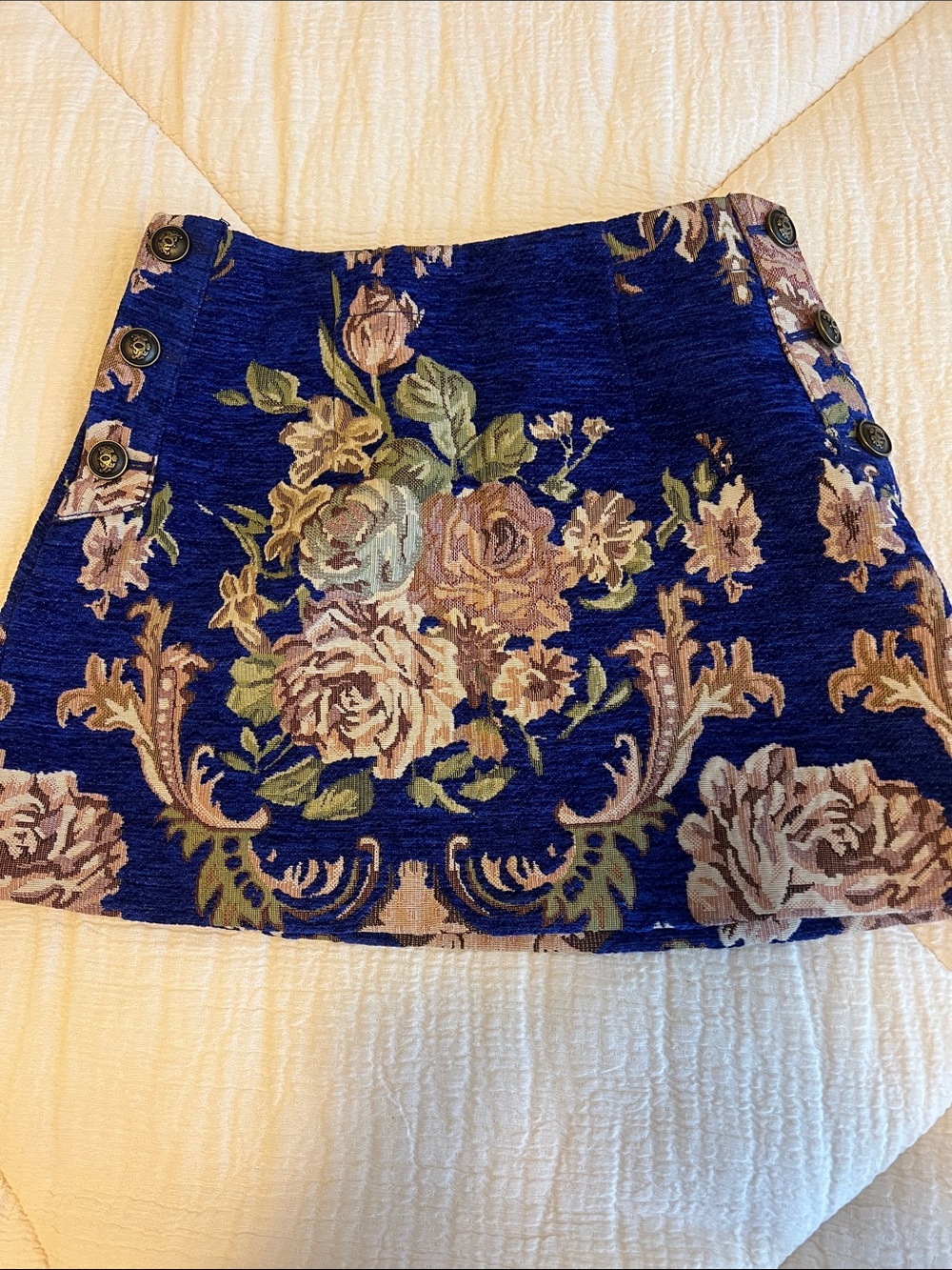 Anthropologie Blue Floral Tapestry Mini Skirt